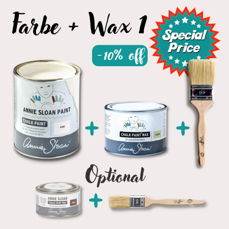 Annie Sloan Starter Set mit 1l Chalk Paint, 500ml Clear Wax und einem Melflair Flachpinsel