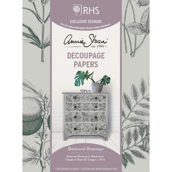 Frontansicht Decoupage Papier "Botanical Drawing" von Annie Sloan und in Zusammenarbeit mit RHS
